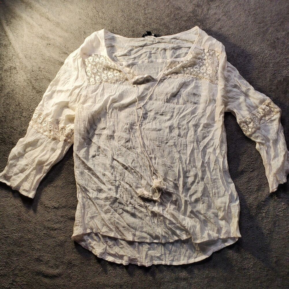 Y2K Unique Spectrum Boho Flowy White Top Hippie Festival Western 2X Lace Detail